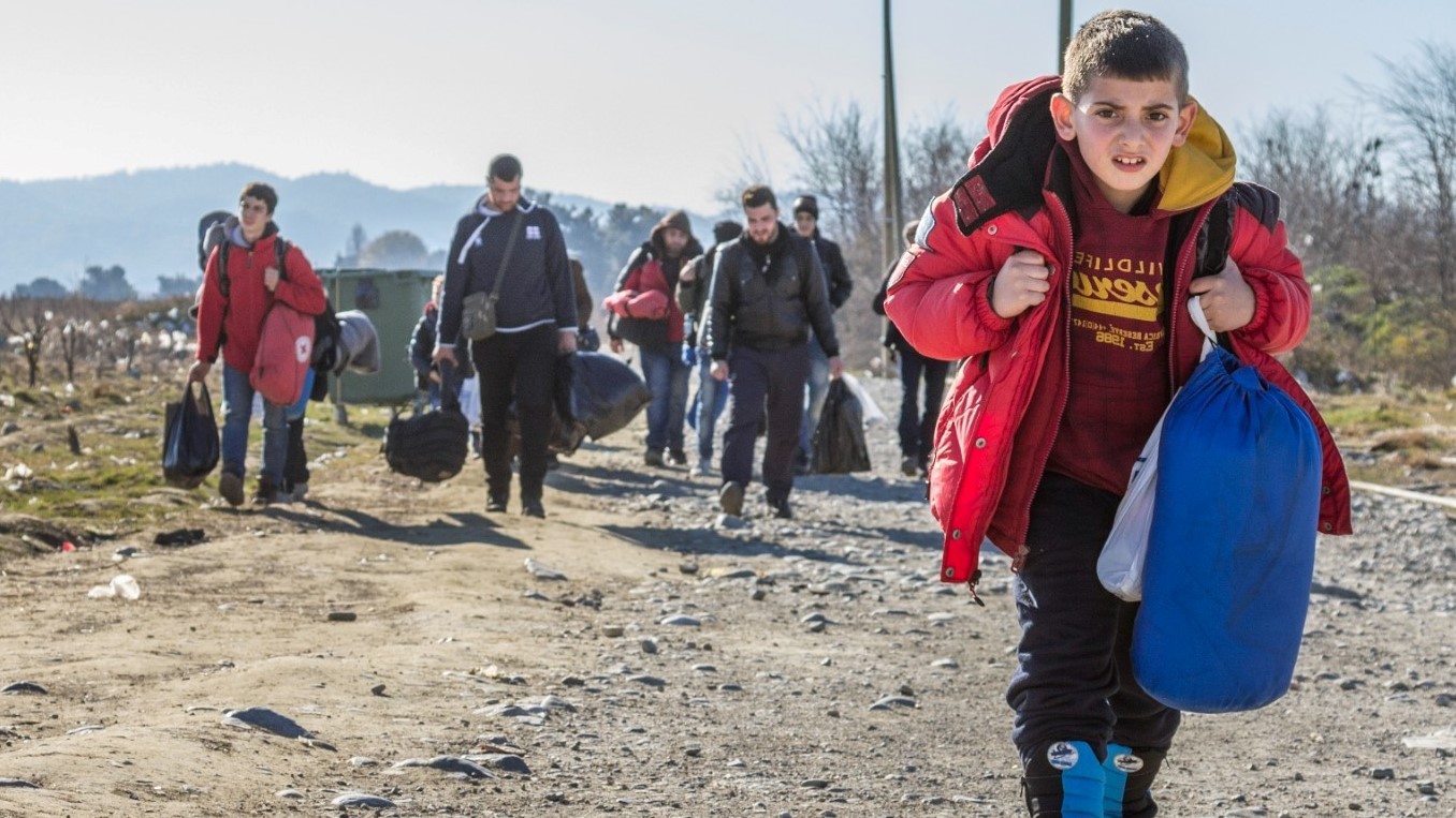 Child and family fleeing children seeking asylum